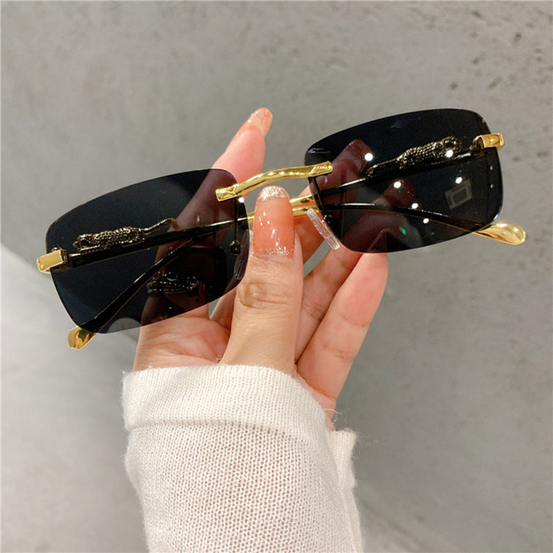 Vintage Sunglasses Rimless Cut Edge Women'S Sunglasses Fashion Designer Shades Luxury Golden Leopard Frame Sunglasses UV400