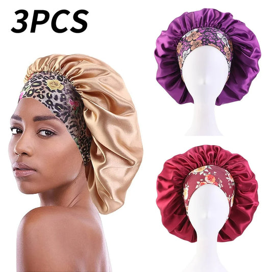 3 Pcs Hair Bonnets for Women, Satin Hair Bonnet for Sleeping, Silk Bonnet for Curly Hair, Satin Bonnet for Black Women Big Capacity(Gold)