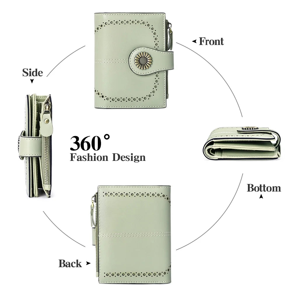 Small Women Wallet Genuine Leather Bifold Purse RFID Blocking Card Holder
