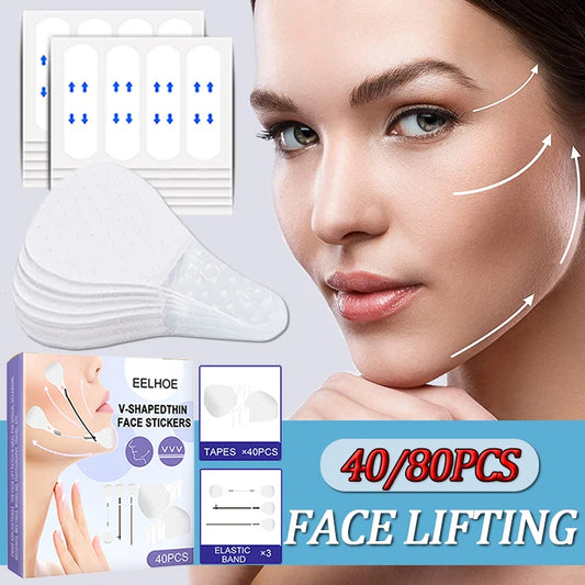"Instant Face Lift: 40/80Pcs/Set Invisible Tapes for Fox Eyes Shape, V Face, and Facial Slimming - Achieve Youthful and Sculpted Look with Easy-To-Use Stickers - Ultimate Face Care and Skin Care Tools"